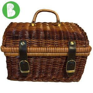 VINTAGE GIVENCHY BROWN WICKER RATTAN  AND LEATHER BASKET PURSE